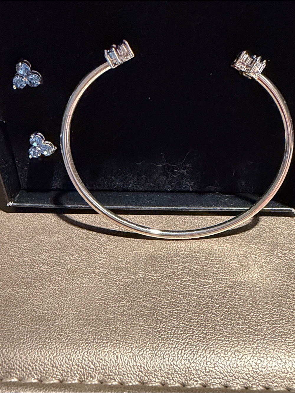Sterling Open Cuff Bracelet with Crystal Accent - Silver